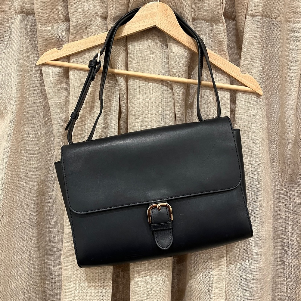 Navy Leather A.P.C. Convertible Crossbody/Shoulder Bag with Buckle